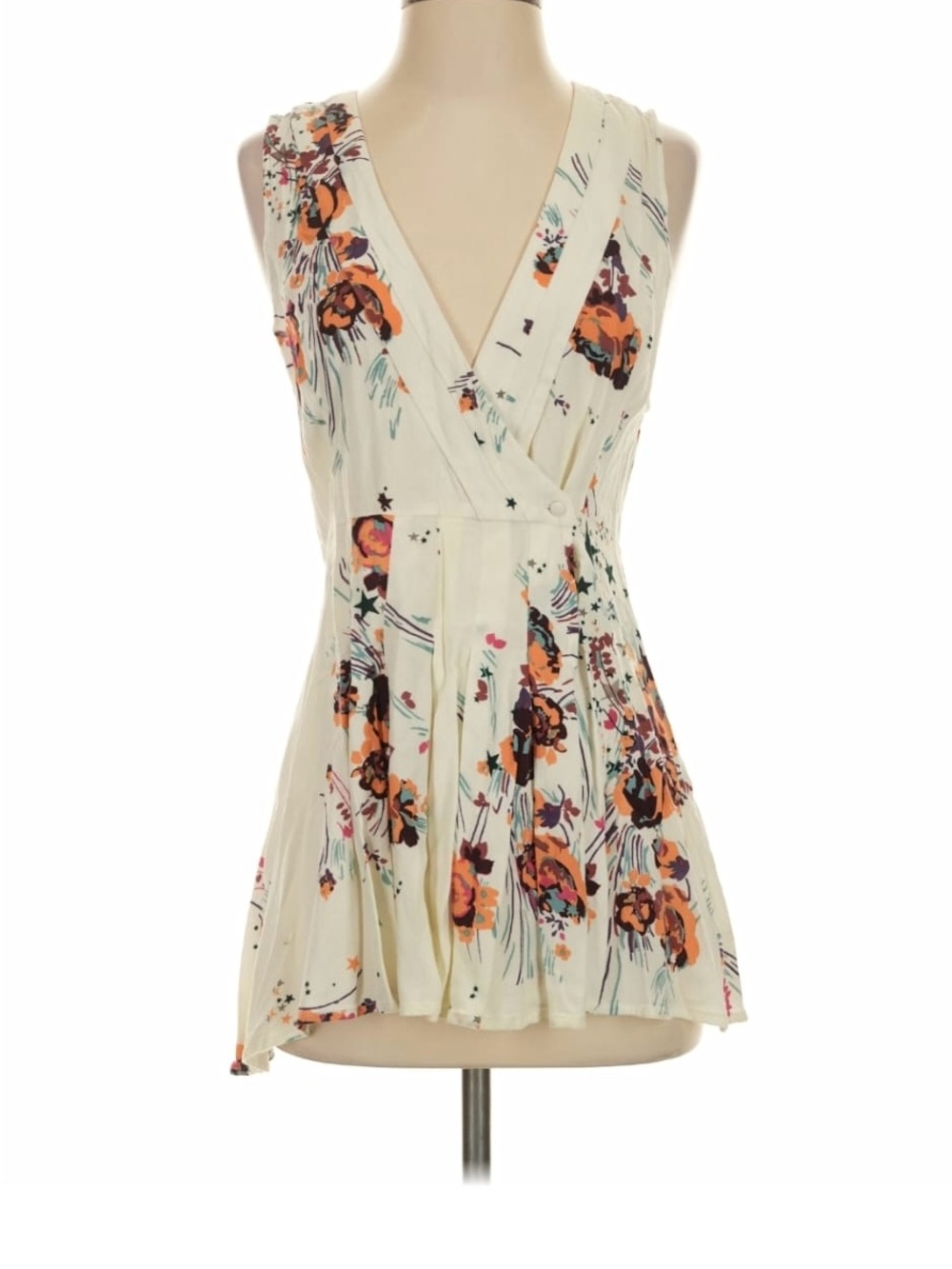 Free People !! Cream Floral Sleeveless V-Neck Wrap Top